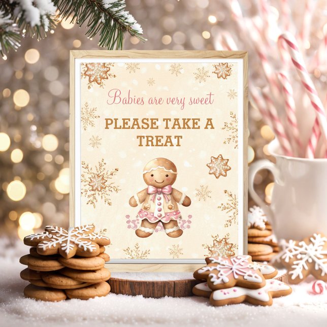 Gingerbread Girl Christmas Baby Dusche Gefallen Ze Poster (Gingerbread Girl Christmas Baby Shower Favor Sign)