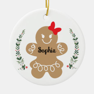 Gingerbread Girl Custom Christmas Holiday Keramik Ornament