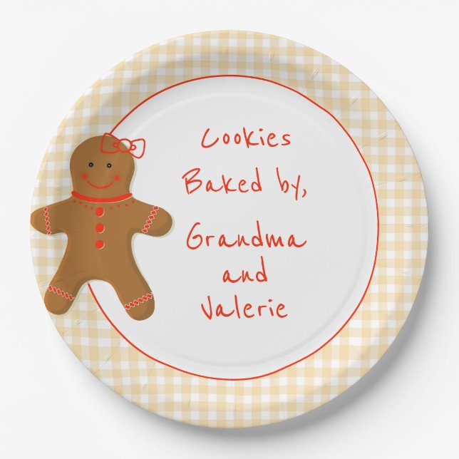 Gingerbread Girl Gingham Checked Homemade Bakery Pappteller (Vorderseite)