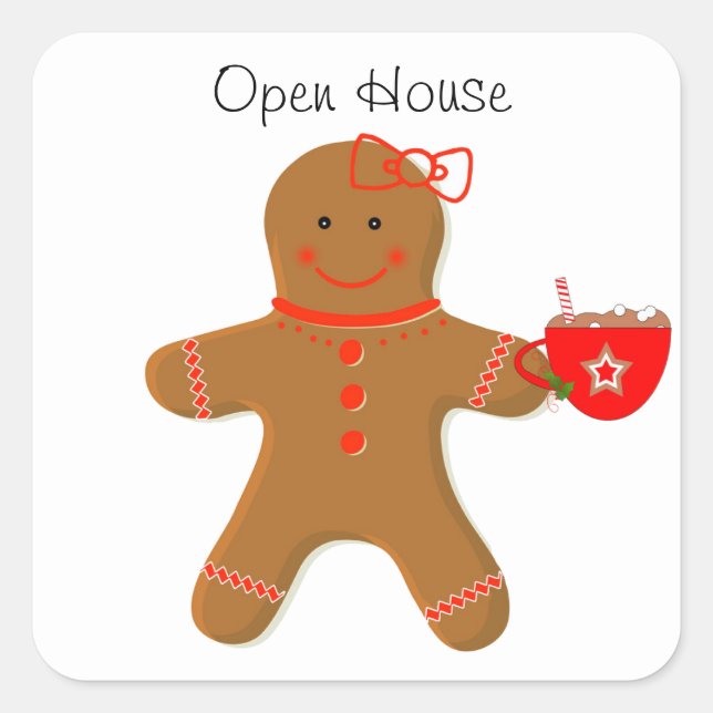 Gingerbread Girl mit Kakao-Umschlag Aufklebern Quadratischer Aufkleber (Vorderseite)