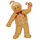Gingerbread Girl Ornament Fotoskulptur Ornament<br><div class="desc">Im Fun Design steht ein Lebkuchenmädchen,  das einen Bonbons hält. Sie hat einen roten Bogen und süße Herzknöpfe. Adorable Ferien Thema Ornament.</div>