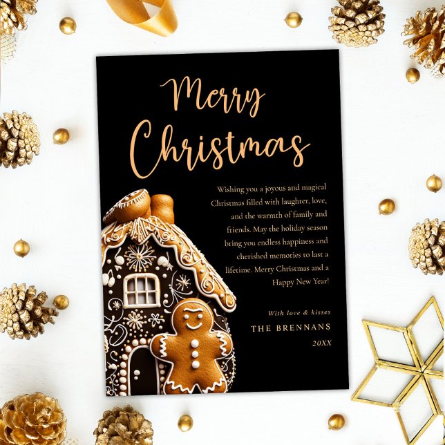 Gingerbread Gold Schwarz Frohe Weihnachten (Gingerbread Gold Black Merry Christmas Holiday Card)