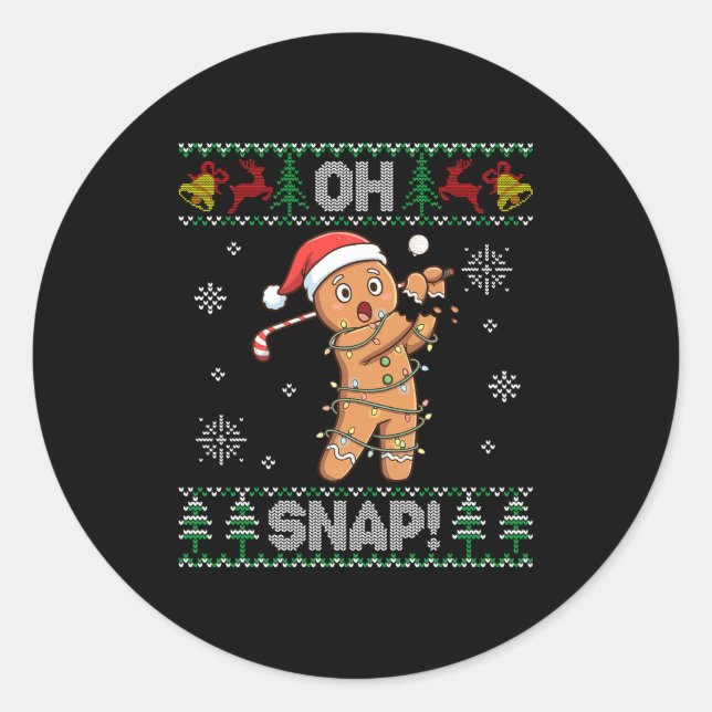 Gingerbread Golf Christmas Cookie Oh Snap Santa Ug Runder Aufkleber (Vorderseite)