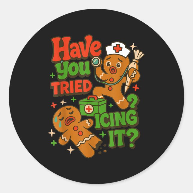 Gingerbread Have You Tried Icing It Funny Christma Runder Aufkleber (Vorderseite)