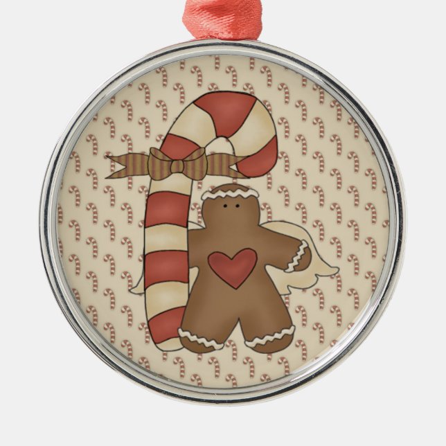 Gingerbread Holding Giant Candy Cane Ornament Aus Metall (Vorne)