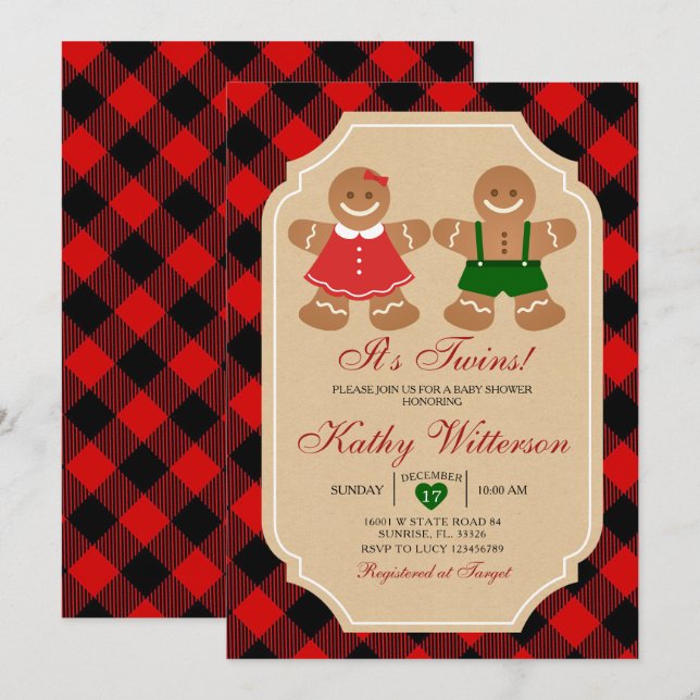 Gingerbread Holiday Es ist Twins Baby Dusche Einladung (Vorne/Hinten)