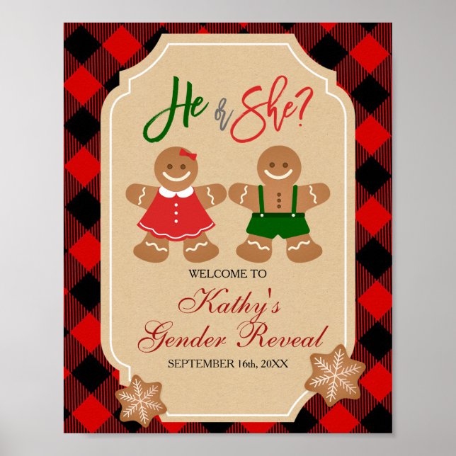 Gingerbread Holiday Gender Reveal Begrüßungszeiche Poster (Vorne)