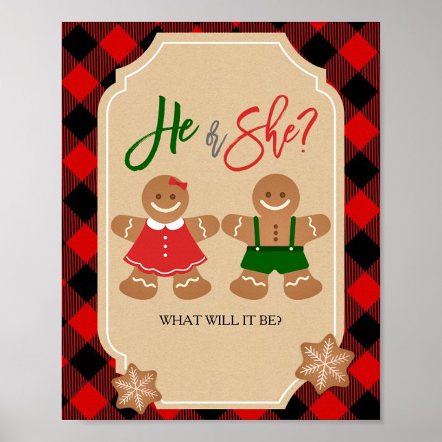 Gingerbread Holiday Gender Reveal Begrüßungszeiche Poster (Vorne)