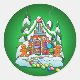 GINGERBREAD HOTEL by SHARON SHARPE Runder Aufkleber