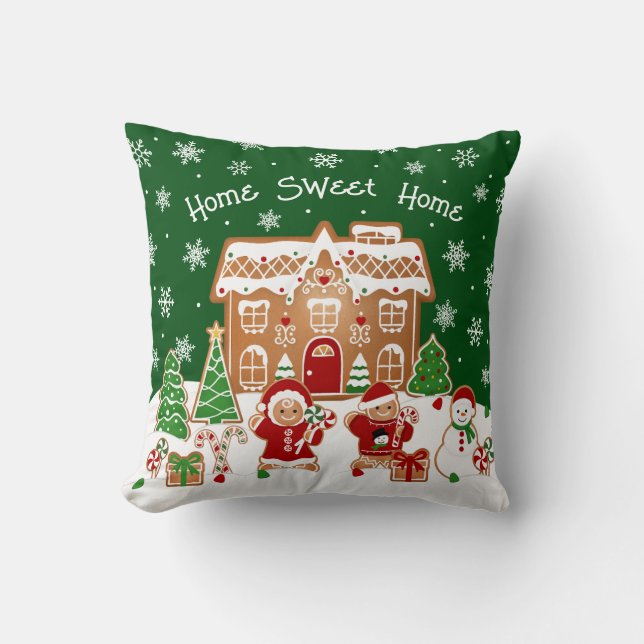 Gingerbread House Christmas Throw Pillow Kissen (Vorderseite)