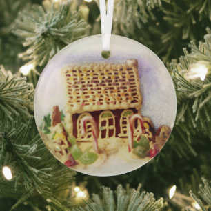 Gingerbread House Circle Ornament Aus Glas