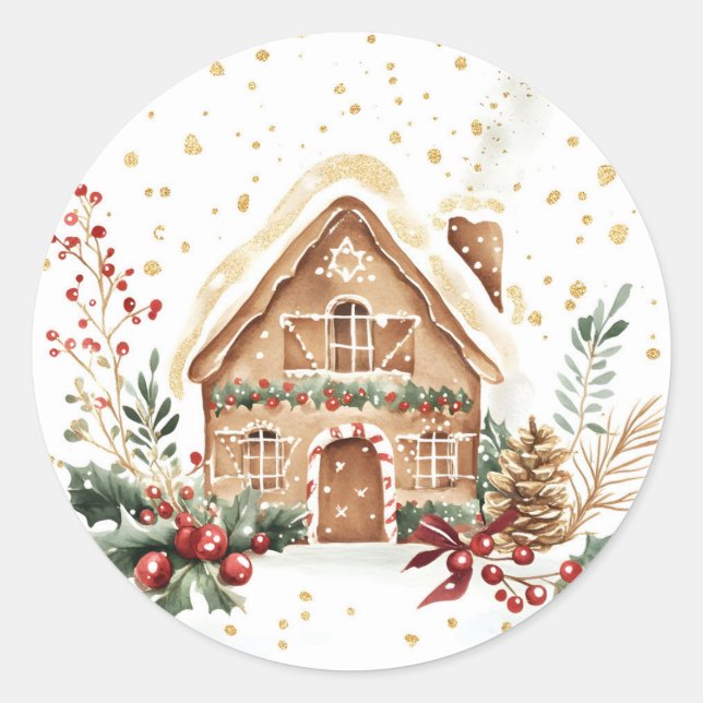 Gingerbread House Classic Round Sticker (Vorderseite)