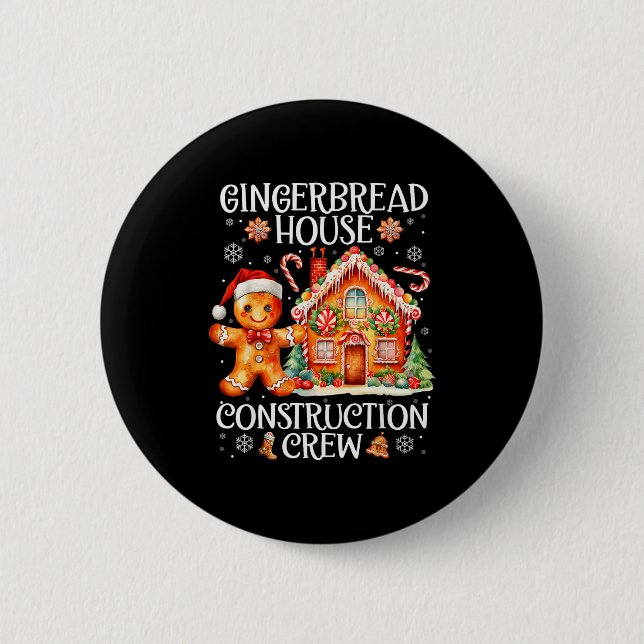 Gingerbread House Construction Crew Cookies Baking Button (Vorderseite)