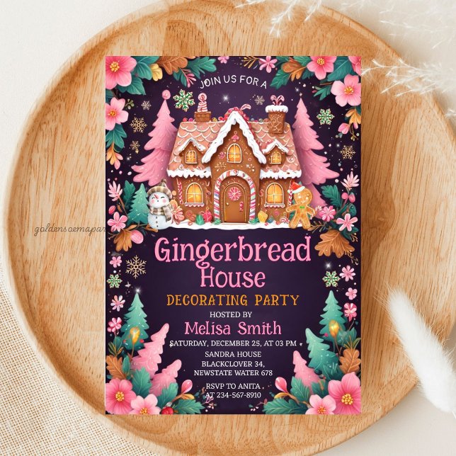 Gingerbread House Decorating Christmas Party Einladung (Gingerbread House Decorating Christmas Party Invitation)