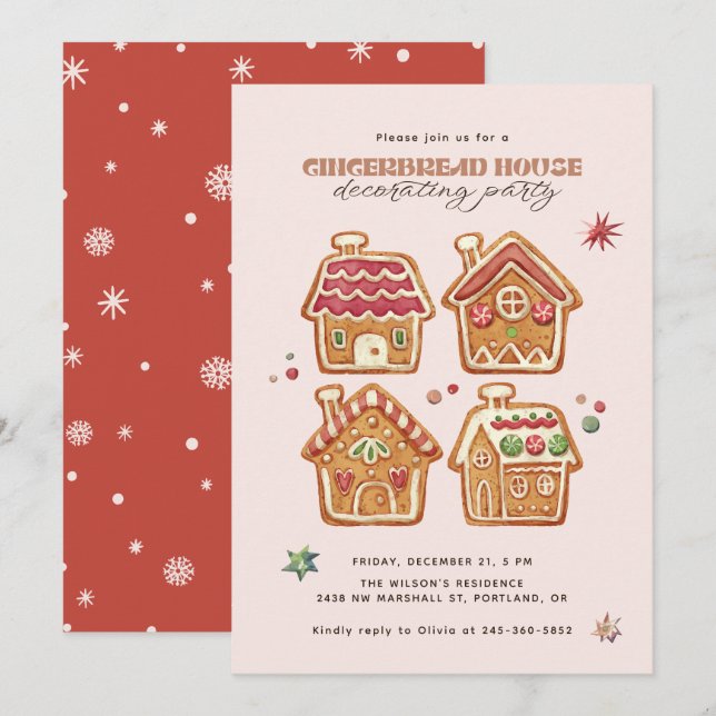 Gingerbread House Decorating Party Christmas Einladung (Vorne/Hinten)
