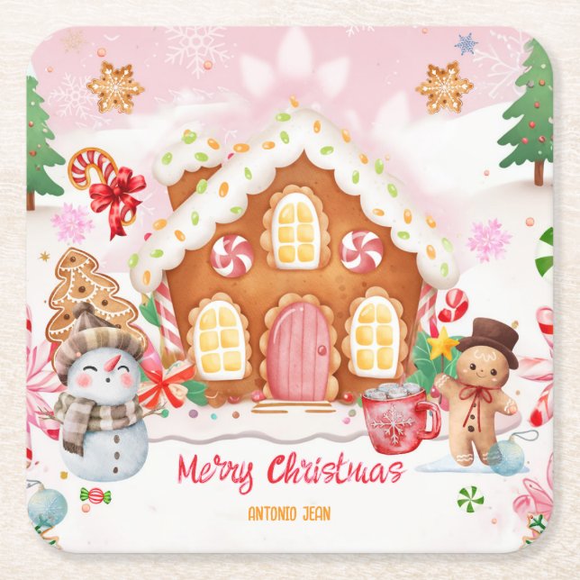 Gingerbread House Decorating Party Rechteckiger Pappuntersetzer (Vorderseite)