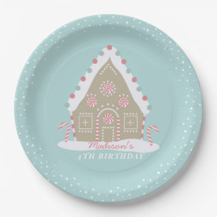 Gingerbread House Decoration Birthday Blue Pappteller