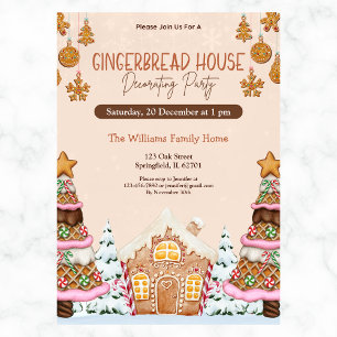 Gingerbread House Decoration Party Brown Einladung