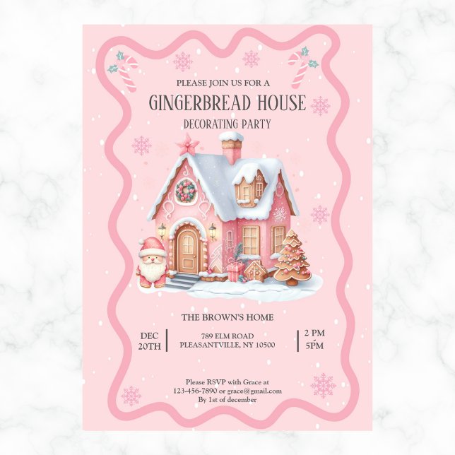 Gingerbread House Decoration Party Pink Einladung (Von Creator hochgeladen)