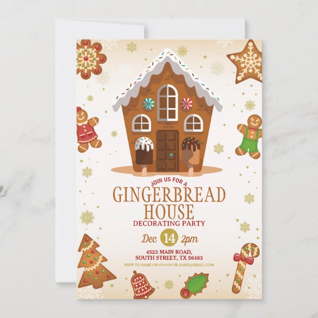 Gingerbread House Decoration Party Weihnachten Einladung (Vorderseite)