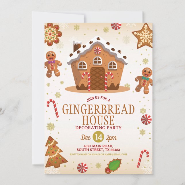 Gingerbread House Decoration Party Weihnachten Einladung (Vorderseite)