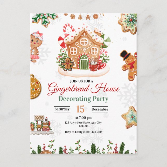 Gingerbread House Decoration Party Weihnachten Postkarte (Vorderseite)