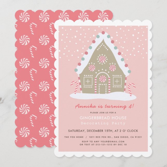 Gingerbread House Decoration Pink Birthday Party Einladung (Vorne/Hinten)