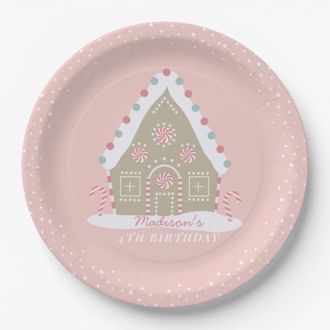 Gingerbread House Dekorieren Geburtstagspink Pappteller (Vorderseite)