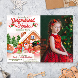 Gingerbread House Dekorieren Party mit Foto Einladung
