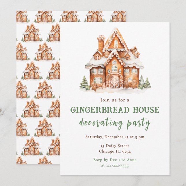 Gingerbread House Dekorieren Weihnachtsgebäck Part Einladung (Vorne/Hinten)
