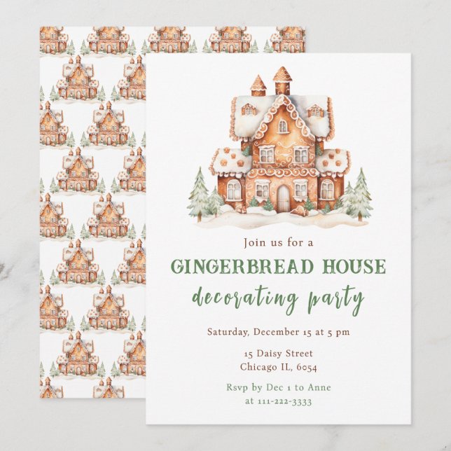Gingerbread House Dekorieren Weihnachtsgebäck Part Einladung (Vorne/Hinten)