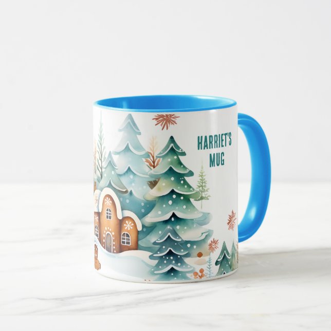 Gingerbread House Frohe Weihnachten. Bearbeitbarer Tasse (VorderseiteRechts)