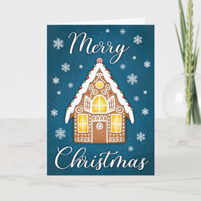 Gingerbread House Frohe Weihnachtsgrüße Karte (Vorderseite)