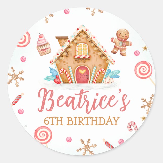 Gingerbread House Geburtstagsparty Runder Aufkleber (Vorderseite)