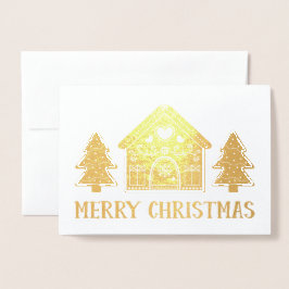 Gingerbread House Gold Foil Frohe Weihnachten Folienkarte