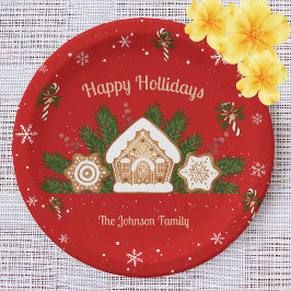 Gingerbread House Happy Holidays Red Pappteller