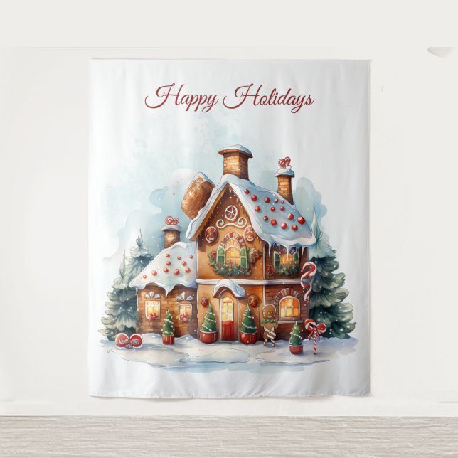 Gingerbread House Holiday Backdrop Wandteppich (Vorderseite)
