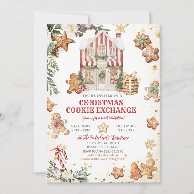 Gingerbread House & Holiday Cookies Exchange Einladung (Vorderseite)