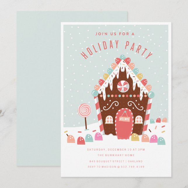 GINGERBREAD HOUSE HOLIDAY PARTY EINLADUNG (Vorne/Hinten)