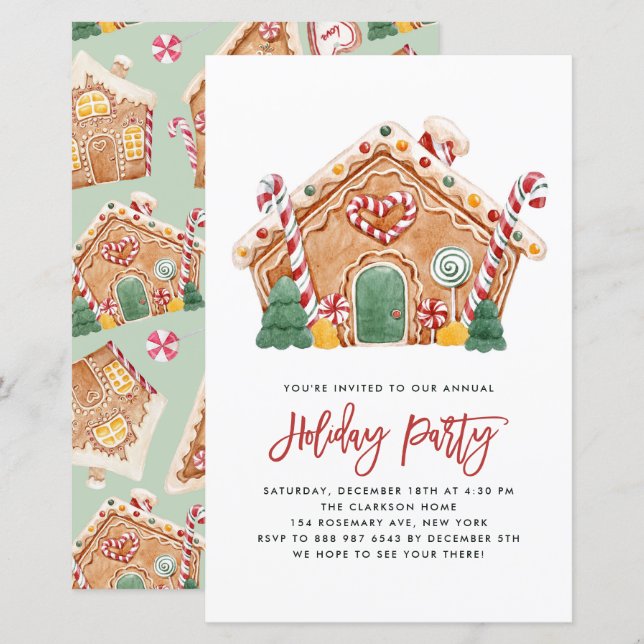 Gingerbread House Holiday Party Einladung (Vorne/Hinten)