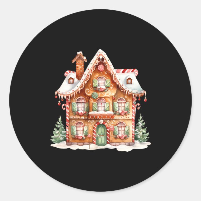 Gingerbread House Long Sleeve  Runder Aufkleber (Vorderseite)