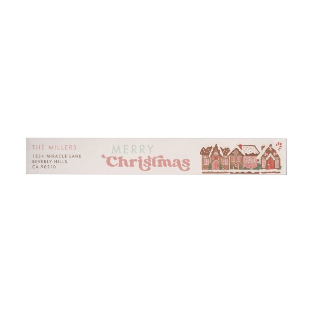 Gingerbread House Moderne frohe Weihnachten Rundum-Adressaufkleber (Person)