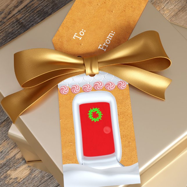 Gingerbread House Niedliche Weihnachtsmarken Geschenkanhänger (A fun & colorful gift tag inspired by gingerbread houses. Perfect for gingerbread decorating parties)