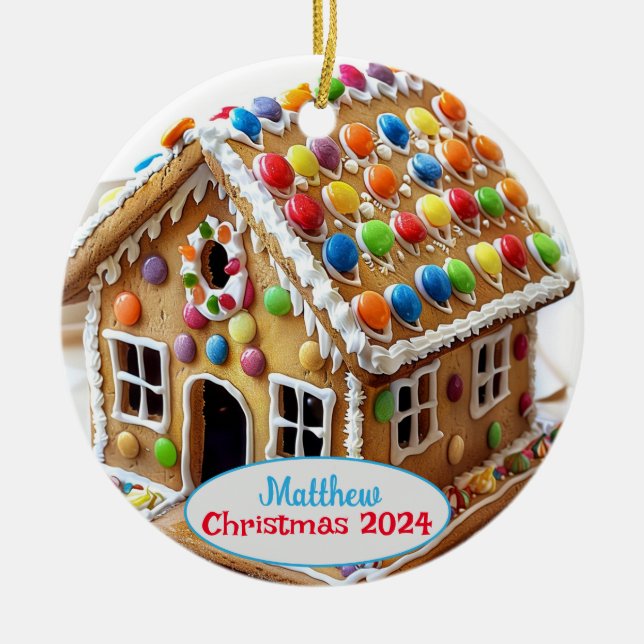 Gingerbread House Personalisierte Weihnachtsfeier Keramik Ornament (Vorne)
