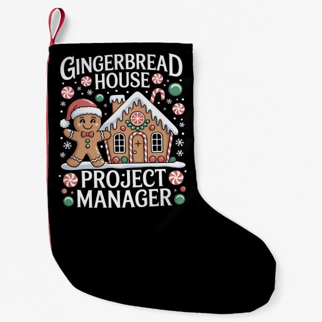 Gingerbread House Project Manager Cookie Baking Kleiner Weihnachtsstrumpf (Vorderseite)