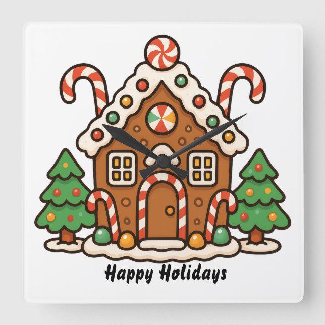 Gingerbread House  Quadratische Wanduhr (Vorderseite)