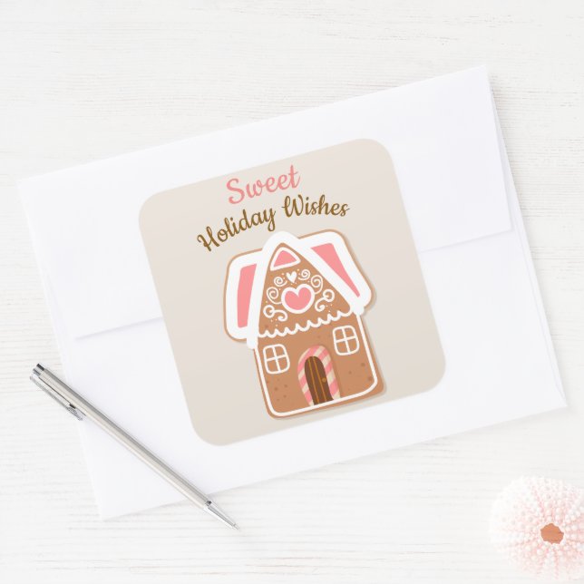 Gingerbread House Quadratischer Aufkleber (Umschlag)