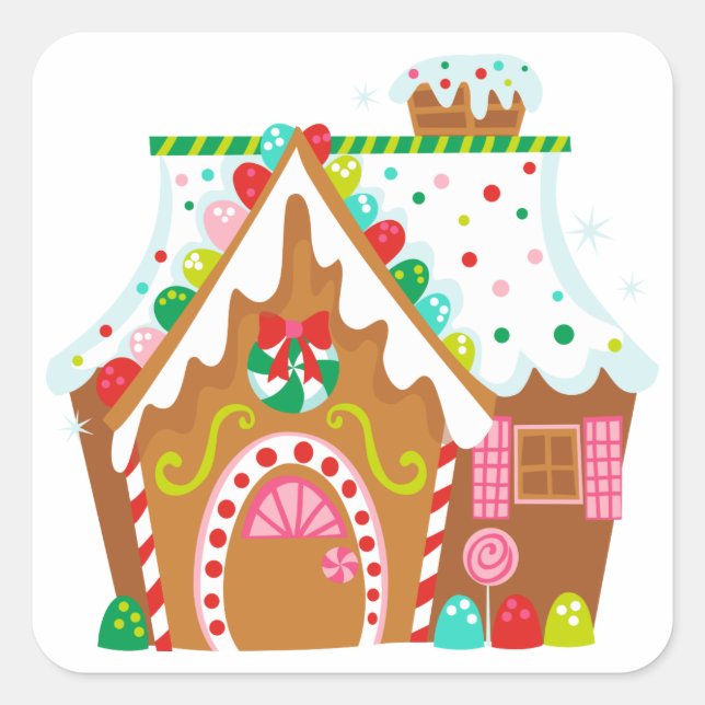 Gingerbread House Quadratischer Aufkleber (Vorderseite)