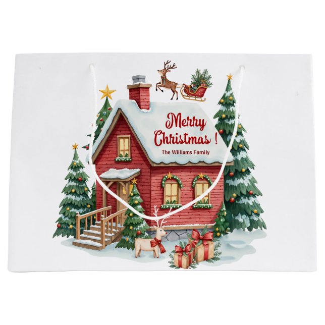 Gingerbread House Reindeer Fir Trees Große Geschenktüte (Vorderseite)