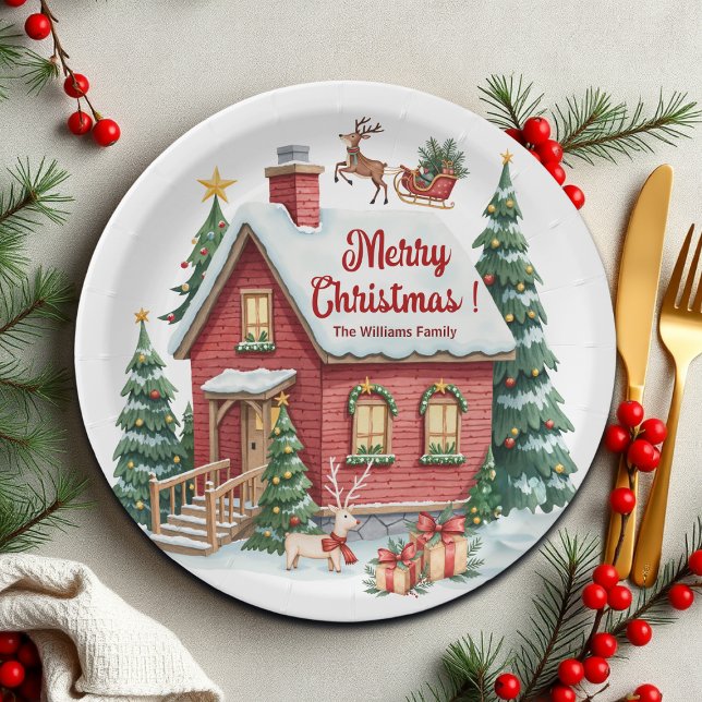 Gingerbread House Reindeer Fir Trees Pappteller (Von Creator hochgeladen)
